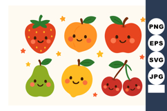 Cute happy fruit characters with strawberry, apricot, apple, Product Image 1