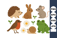 Cute woodland animals with flowers and sprouts vector illust Product Image 1