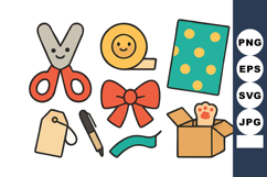 Cute craft supplies with scissors tape gift bow pen tag and Product Image 1