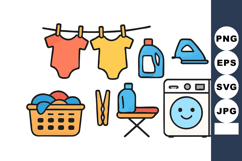 Laundry vector with clothes hanging basket detergent iron w Product Image 1