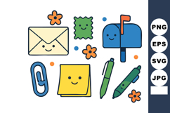Cute cartoon mail stationery with smiling envelope mailbox Product Image 1