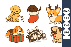 Cute playful puppies with Christmas decorations and gifts ve Product Image 1