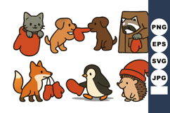 Cute woodland animals wearing red mittens including cat dog Product Image 1