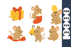 Cute mouse cartoon characters with cheese gift, stocking, le Product Image 1