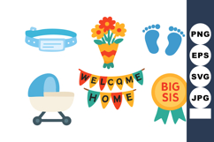 Newborn Baby Arrival Celebration Icons with Stroller Flower Product Image 1
