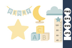 Baby nursery decor elements with moon star blocks and height Product Image 1