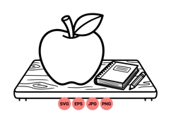 Line Art Apple With Notebook And Pencil Illustration Product Image 1
