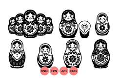 Black and White Russian Matryoshka Doll Vector Illustration Product Image 1
