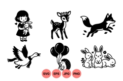 Black And White Cute Woodland Animal Clipart Product Image 1