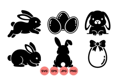 Black Silhouette Easter Bunny And Eggs Clipart Product Image 1