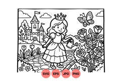 Hand Drawn Princess Watering Garden Clipart Product Image 1