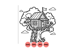 Whimsical Treehouse Line Art Svg Illustration Product Image 1