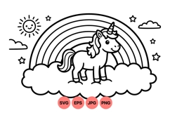 Hand Drawn Cute Unicorn With Rainbow Illustration Product Image 1