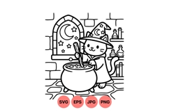Hand Drawn Witch Cat SVG Coloring Illustration Product Image 1