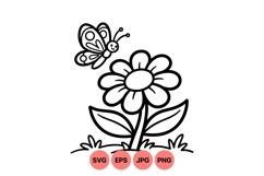 Hand Drawn Cute Butterfly And Flower Clipart Product Image 1