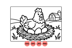Cute Farm Hen Nesting Eggs Vector Illustration Product Image 1
