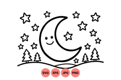 Cute Smiling Moon And Stars Svg Illustration Product Image 1