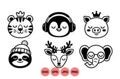 Hand Drawn Cute Animal Faces SVG Graphics Product Image 1