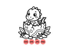 Cute Baby Dinosaur Hatching Egg Clipart Illustration Product Image 1