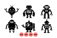 Retro Robot Silhouette Vector Clipart Design Product Image 1