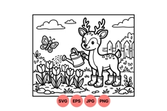 Cute Deer Watering Flowers Svg Illustration Product Image 1