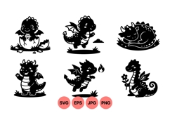 Hand Drawn Cute Baby Dragon SVG Clipart Design Product Image 1