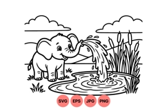 Cute Baby Elephant Playing With Water Svg File Product Image 1