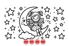 Hand Drawn Fairy Moon and Stars SVG Illustration Product Image 1