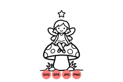 Whimsical Fairy Sitting On Mushroom Clipart Product Image 1