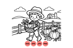 Farm Harvest Boy Cartoon Clipart Design Product Image 1