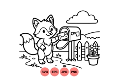 Cute Fox With Mailbox Svg Line Art Illustration Product Image 1