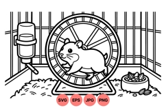 Hand Drawn Hamster On Running Wheel Illustration Product Image 1