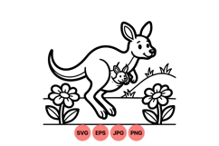 Cute Kangaroo Mom And Baby Svg Illustration Design Product Image 1