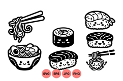 Hand Drawn Kawaii Sushi And Ramen Clipart Product Image 1