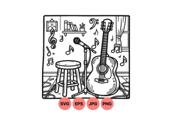 Hand Drawn Acoustic Guitar And Microphone Illustration Product Image 1