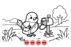 Cute Bird Mailbox Line Art SVG Illustration Design Product Image 1