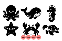 Cute Ocean Animals Vector Clipart for Kids Product Image 1