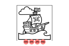 Cute Pirate Ship Cartoon Clipart For Kids Product Image 1