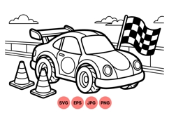 Race Car Clipart With Checkered Flag And Road Product Image 1