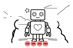 Cute Robot Outline Svg Design For Kids Crafts Product Image 1