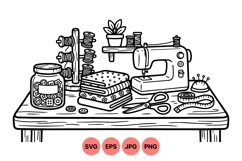 Hand Drawn Sewing Room Illustration Clipart Product Image 1