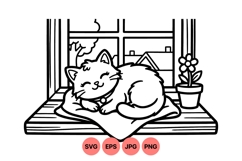 Cute Cat Sleeping On Window Vector Illustration Product Image 1