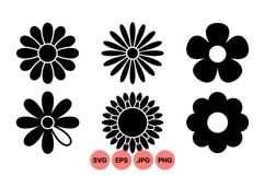 Retro Black Flower Silhouette Clipart For Crafts Product Image 1