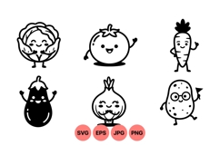 Cute Happy Veggie Cartoon Clipart Design Product Image 1