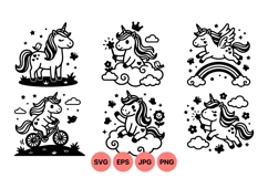 Hand Drawn Cute Unicorn Cartoon Clipart Product Image 1
