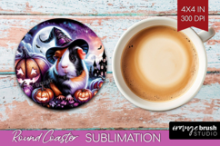 Guinea Pig Halloween Round Coaster Cute Animal Coaster PNG Product Image 1