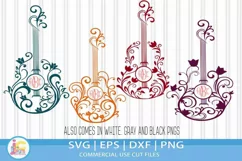 Guitar SVG, Guitar Monogram svg files, floral flowers Svg Product Image 1
