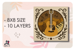 3D Music Pattern Guitar Shadow box SVG Papercut template Product Image 2