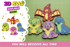 Gummy Dinosaurs Kawaii 3D SVG Product Image 1