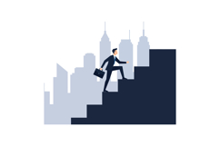 Businessman climbing stairs in a modern cityscape, flat desi Product Image 1